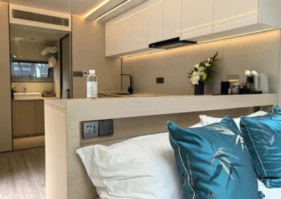 BAUSTADT Space Capsule House A50 bedroom interior with built-in storage and modern decor