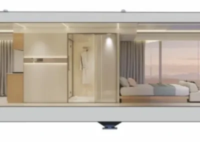Interior living space of BAUSTADT G70 modular capsule house with modern finishes